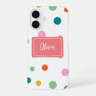 Fröhliche farbenfrohe Punkte personalisiert iPhone 16 Hülle