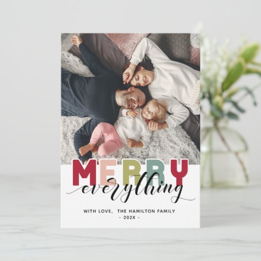 Fröhliche farbenfrohe Urlaubsfotokarte Einladung (Stehend Vorderseite)