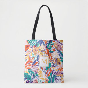 Fröhliche Farbige Moderne Blätter Monogramm Tasche