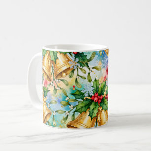 Fröhliche Farbige Weihnachten Goldglocken Stechpal Kaffeetasse