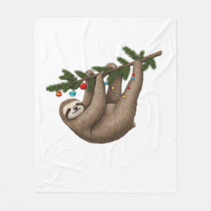 Fröhliche Faultier auf einem Weihnachtsbaumzweig m Fleecedecke