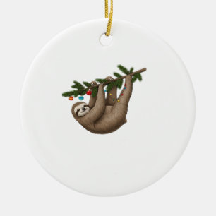 Fröhliche Faultier auf einem Weihnachtsbaumzweig m Keramik Ornament