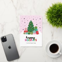 Fröhliche Feiertage Bäume und Geschenke in Pastell