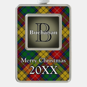 Fröhliche Feiertage Clan Buchanan Tartan Rahmen-Ornament Silber