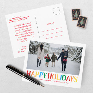 Fröhliche Feiertage Familienfoto Bunt Feiertagspostkarte