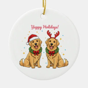 Fröhliche Feiertage Golden Retriever Weihnachten Keramik Ornament