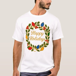 Fröhliche Feiertage Kranz Weihnachtslichter und St T-Shirt