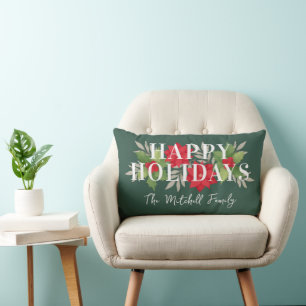 Fröhliche Feiertage Poinsettie Grün Weihnachten Lendenkissen