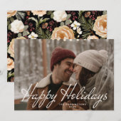 Fröhliche Feiertage Winterflorals Foto Feiertagskarte (Vorne/Hinten)