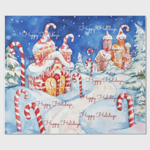 Fröhliche Feiertage Zuckerstangen-Weihnachtshaus Geschenkpapier