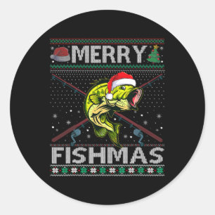 Fröhliche Fisch-Weihnachten Byss Fisch Angeln Weih Runder Aufkleber