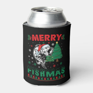 Fröhliche Fisch-Weihnachten Fisch-Angeln Vater Fis Dosenkühler