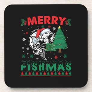 Fröhliche Fisch-Weihnachten Fisch Angelvater Fisch Getränkeuntersetzer