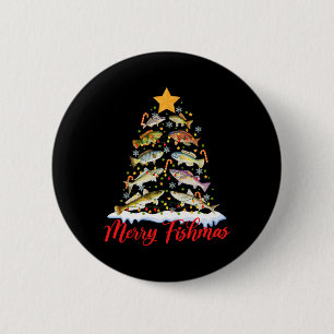 Fröhliche Fisch-Weihnachten Lustige Weihnachtsbaum Button