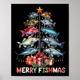Fröhliche Fisch-Weihnachten Lustige Weihnachtsbaum Poster