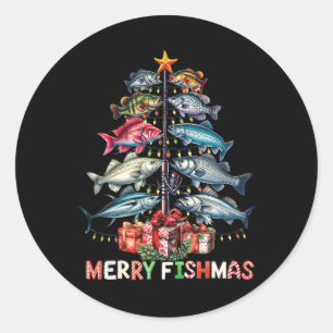 Fröhliche Fisch-Weihnachten Lustige Weihnachtsbaum Runder Aufkleber