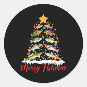 Fröhliche Fisch-Weihnachten Lustige Weihnachtsbaum Runder Aufkleber