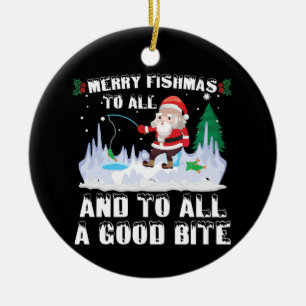 Fröhliche Fisch-Weihnachten Lustiger Fisch Angler  Keramik Ornament