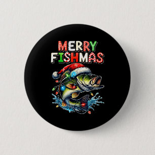 Fröhliche Fisch-Weihnachten Santa Angler Lustiger  Button