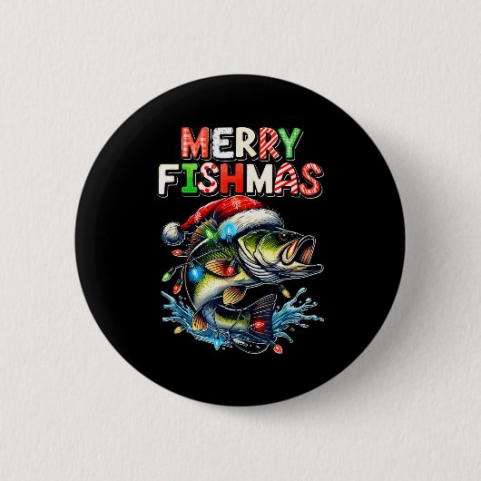 Fröhliche Fisch-Weihnachten Santa Angler Lustiger  Button (Vorderseite)