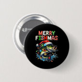 Fröhliche Fisch-Weihnachten Santa Angler Lustiger  Button (Vorne & Hinten)