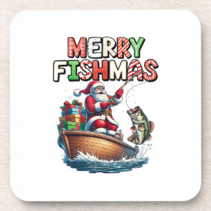 Fröhliche Fisch-Weihnachten Santa Angler Lustiger Getränkeuntersetzer