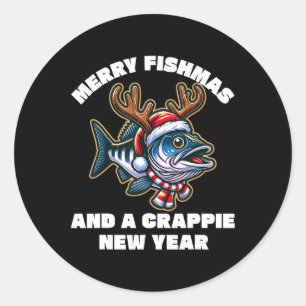 Fröhliche Fisch-Weihnachten und ein Crappie Neues Runder Aufkleber