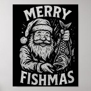 Fröhliche Fischweihnacht Vintage Weihnachtsmann An Poster