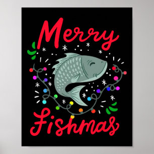Fröhliche Fischweihnachten Lustige Weihnachtsbauml Poster