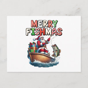 Fröhliche Fischweihnachten Santa Angler Lustiger F Feiertagspostkarte