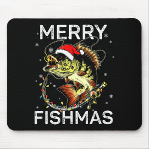 Fröhliche Fischweihnachten Santa Angler Lustiger F Mousepad