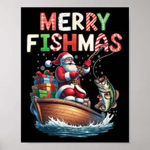 Fröhliche Fischweihnachten Santa Angler Lustiger F Poster