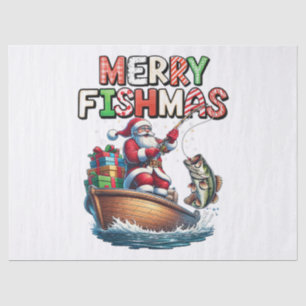 Fröhliche Fischweihnachten Santa Angler Lustiger F Seidenpapier