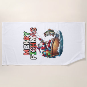 Fröhliche Fischweihnachten Santa Angler Lustiger F Strandtuch