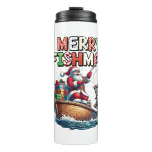 Fröhliche Fischweihnachten Santa Angler Lustiger F Thermosbecher