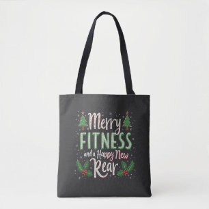 Fröhliche Fitness und ein glückliches neues Hinter Tasche