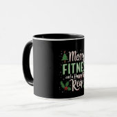 Fröhliche Fitness und glückliche neue rückwärtige Tasse (Vorderseite Links)