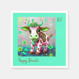 Fröhliche florale Kuh Diwali Dekoration Serviette