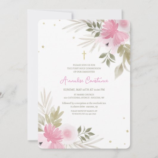 Fröhliche Florale Religiöse Einladung (Vorderseite)