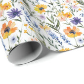 Fröhliche Florale Wasserfarben-Wildblumen Geschenkpapier (Rolleneckpunkt)
