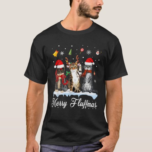 Fröhliche Fluffmas Drei Katzen Weihnachtskatze Lov T-Shirt (Vorderseite)