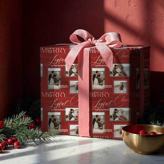 Fröhliche Freude Wavy Retro Moderne Foto Collage Geschenkpapier