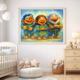 Fröhliche Freunde aus dem Bilderbuch an der Wand f Fotodruck