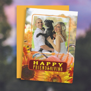 Fröhliche Friendsgiving-Sonnenblumen-Kürbiskarte Einladung