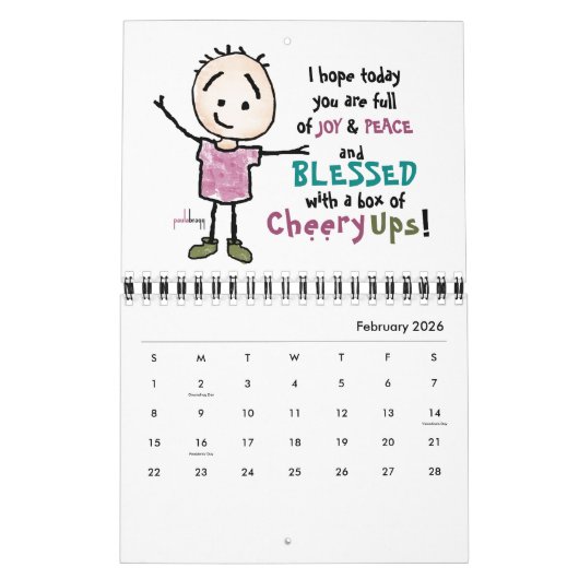 Fröhliche, fröhliche Ermutigung, Cartoon Stickman Kalender (Feb 2026)