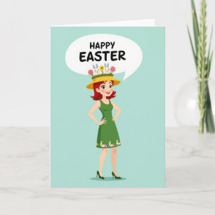 Fröhliche Frühlingsfrau-Osterkarte Karte