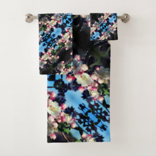 Fröhliche Frühlingskrabappel-Blume blüht Muster Badhandtuch Set