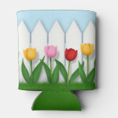 Fröhliche Frühlingsstipps und weißer Schlägerzaun Dosenkühler (Rückseite)