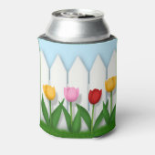 Fröhliche Frühlingsstipps und weißer Schlägerzaun Dosenkühler (Kanne Rückseite)