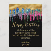 fröhliche Geburtstags bunt goldtropfende Glitzer Postkarte (Vorderseite)